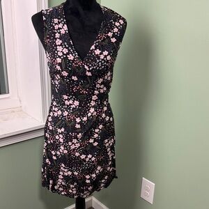 LOFT Black and Pink Floral wrap Dress SP